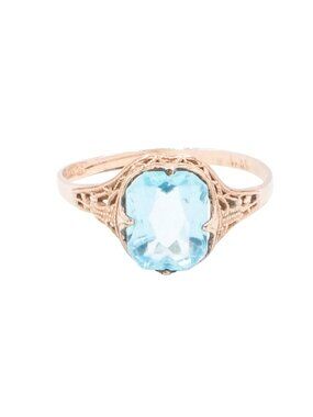 Vintage Rold Gold Plate Blue Crystal Filigree Ring Size 10.5